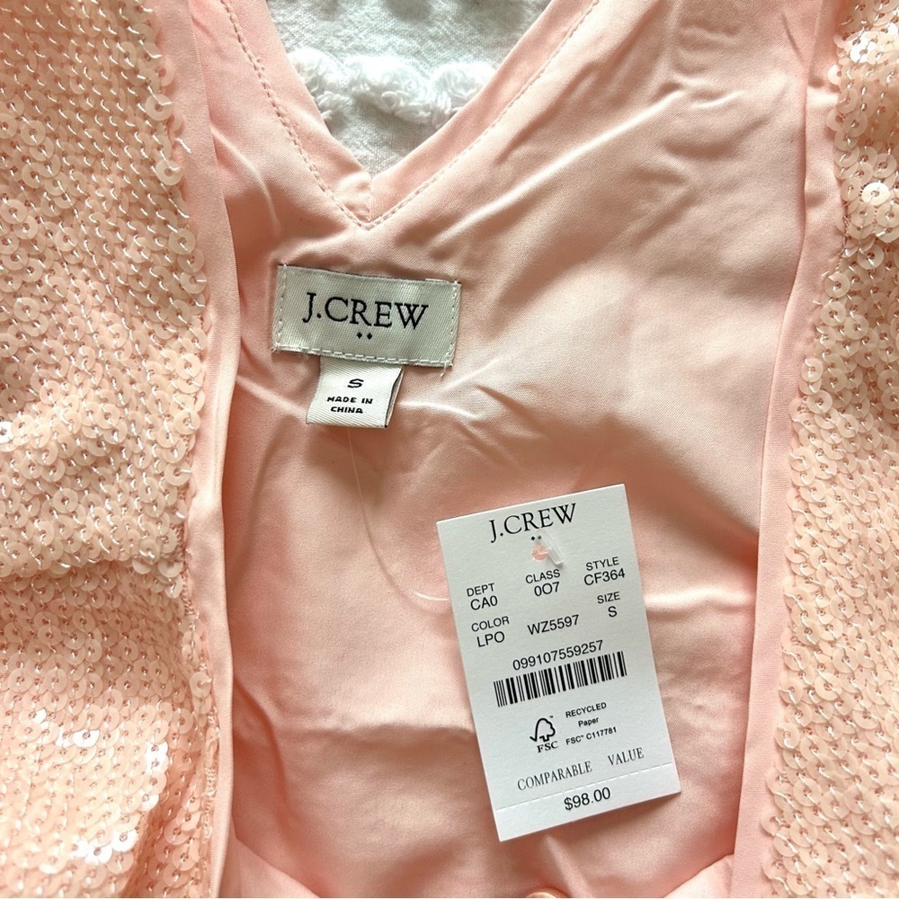 J crew Women’s petal pink all over Sequin V-neck Boxy Tank Sz S NWT - Picture 8 of 12